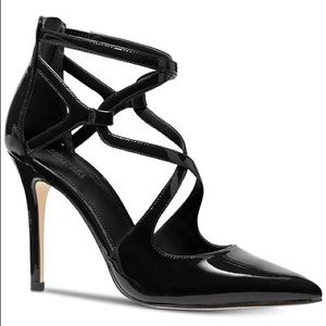 Michael Kors Catia Black Crisscross Patent Heels